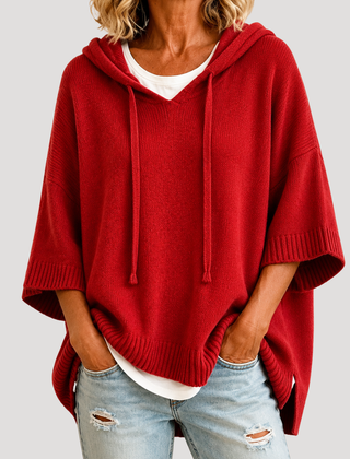Women's Hooded Oversized Knit Jumper - Red