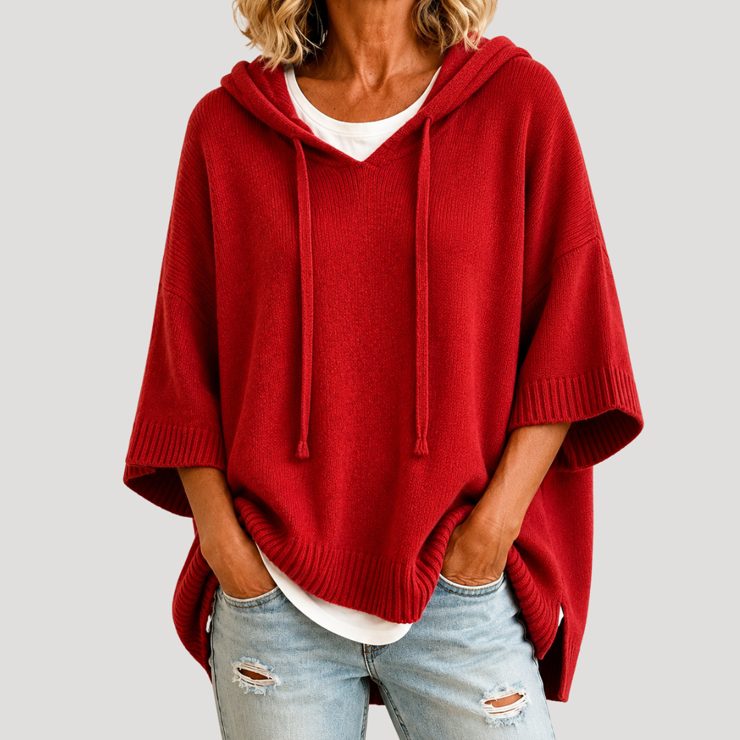 Women's Hooded Oversized Knit Jumper - Red