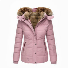 Women's Hooded Insulated Quilted Winter Coat - Pink