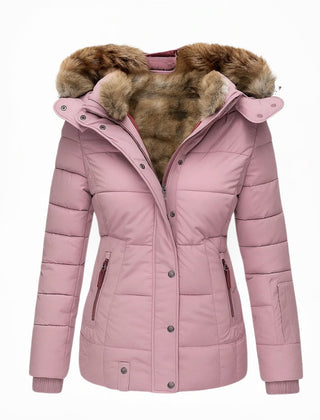 Women's Hooded Insulated Quilted Winter Coat - Pink