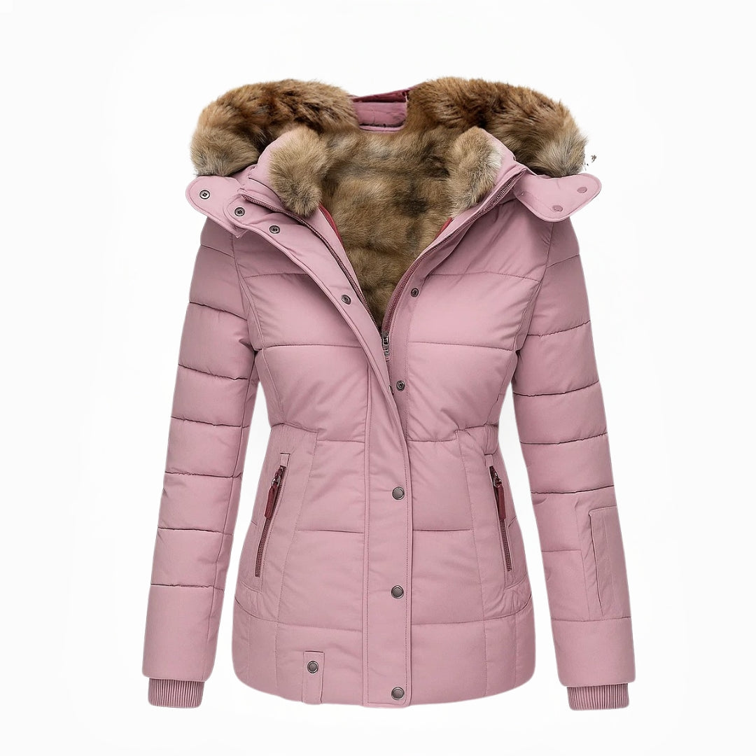 Women's Hooded Insulated Quilted Winter Coat - Pink