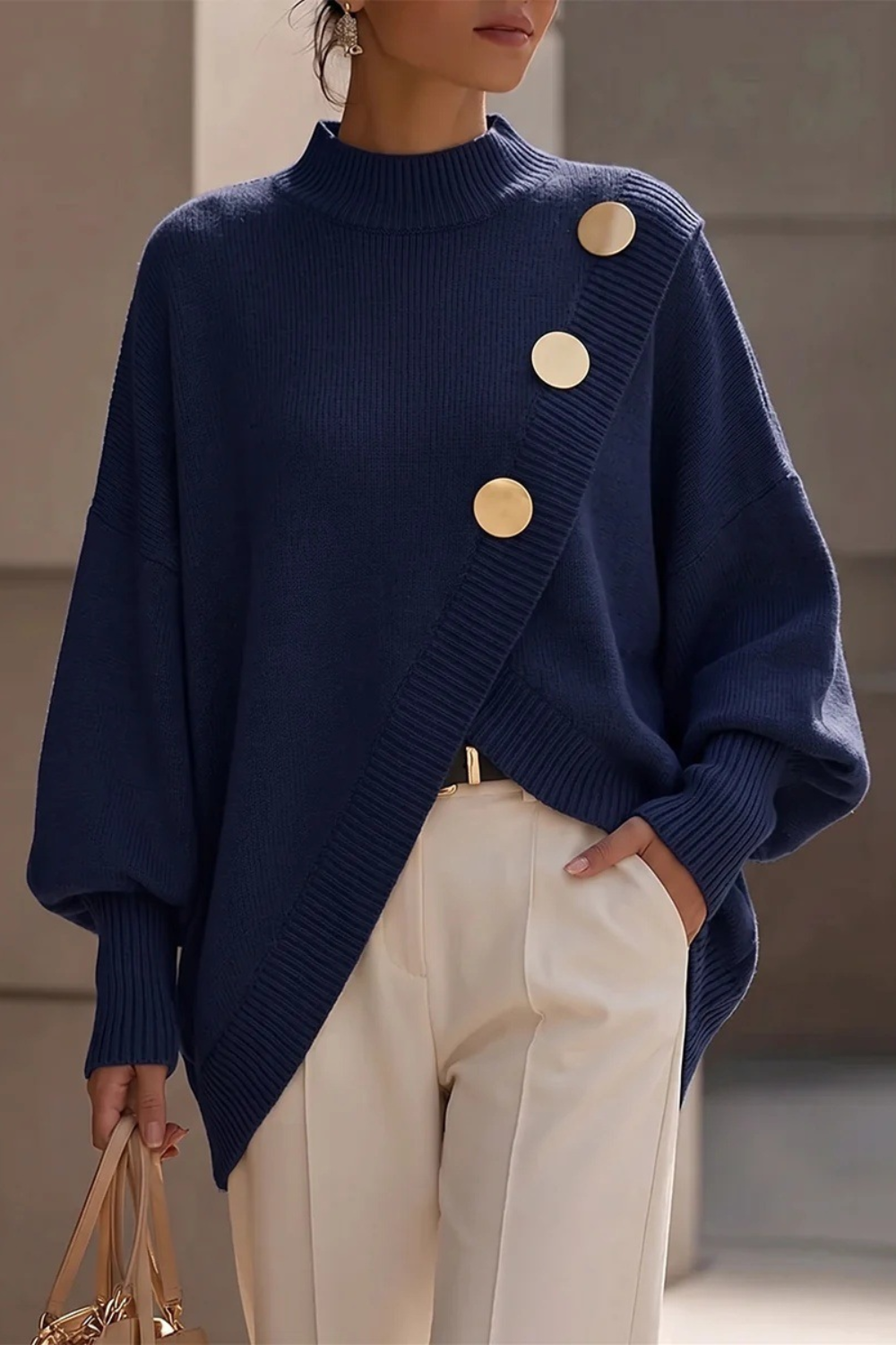 Marisse | Button Turtleneck Sweater