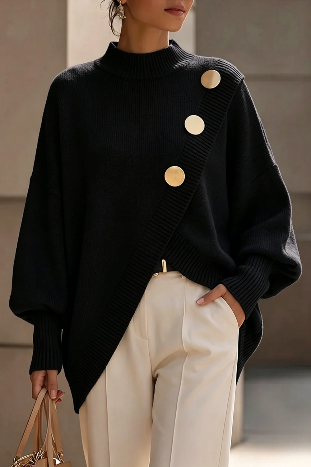 Marisse | Button Turtleneck Sweater