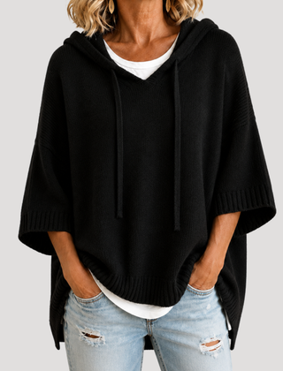 Women's Hooded Oversized Knit Jumper - Black