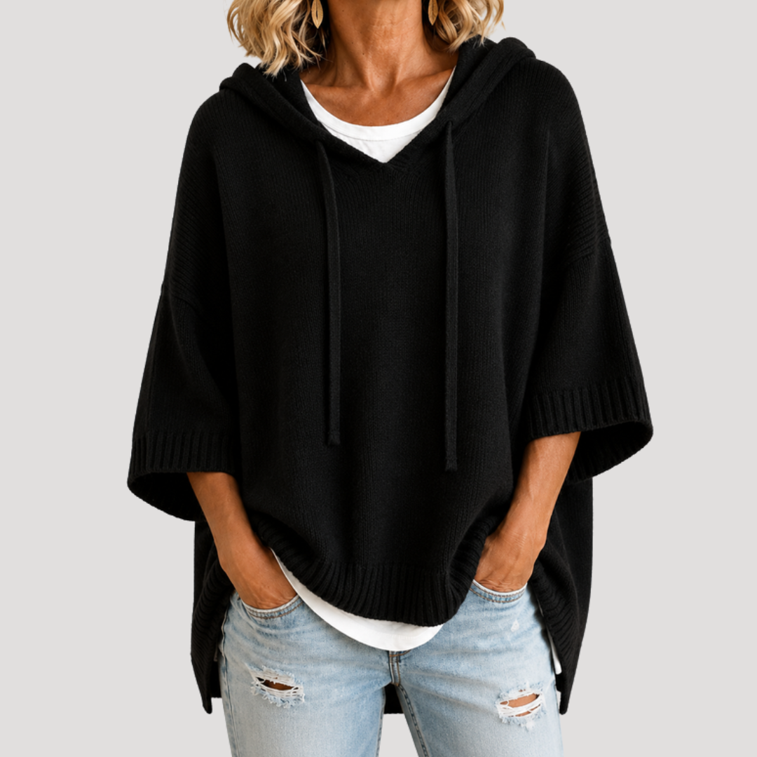 Women's Hooded Oversized Knit Jumper - Black