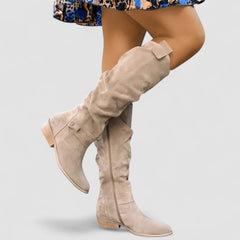 Charlie | Knee-High Low Heel Boots - Beige
