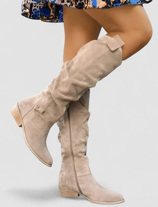 Charlie | Knee-High Low Heel Boots - Beige