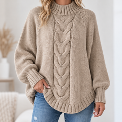 Pamella - Cable Knit Oversized Sweater - Khaki
