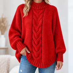 Pamella - Cable Knit Oversized Sweater - Red