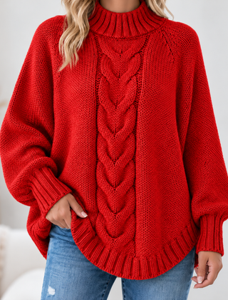 Pamella - Cable Knit Oversized Sweater - Red