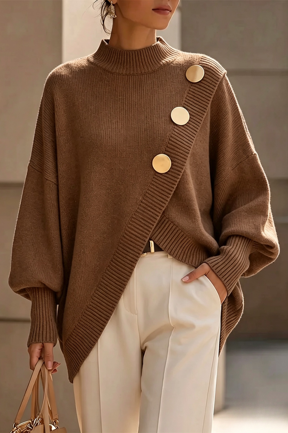 Marisse | Button Turtleneck Sweater