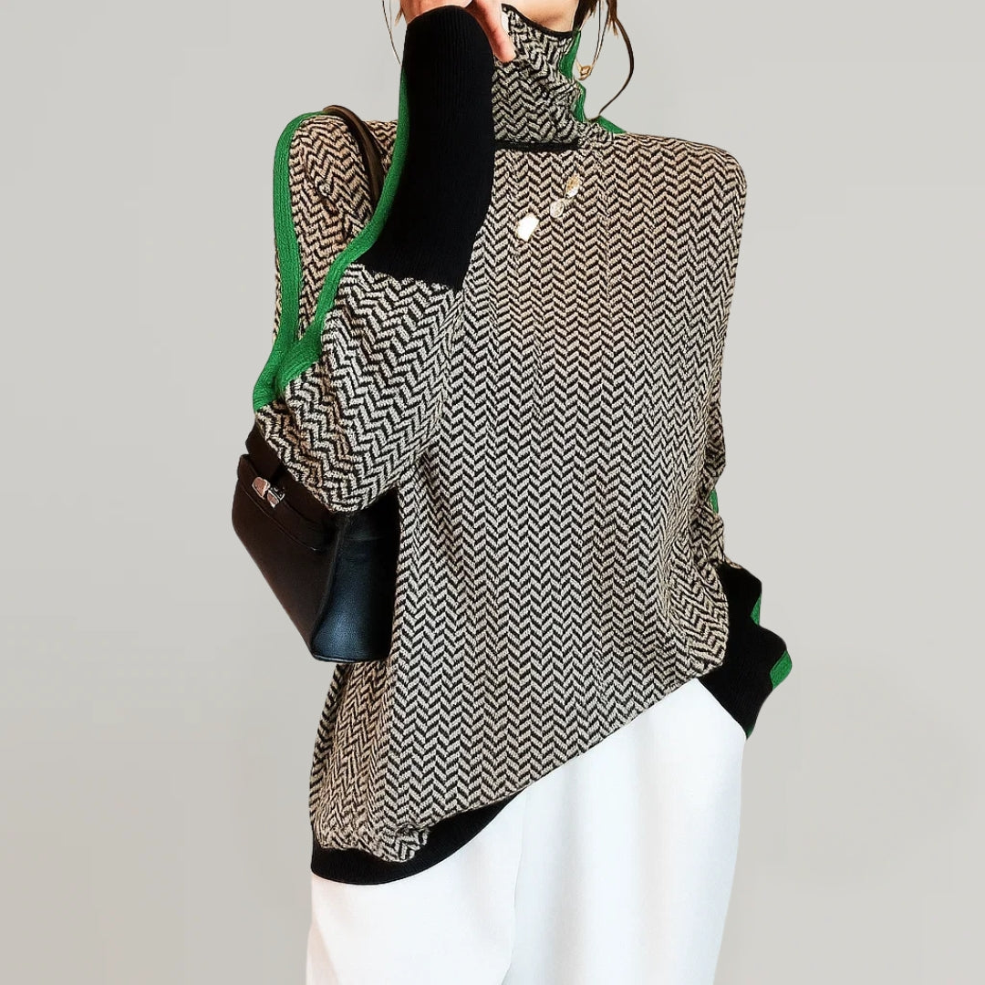 Martina | Contrast Stripe High-Collar Pullover - Green