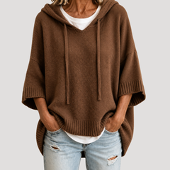 Women's Hooded Oversized Knit Jumper - Brown