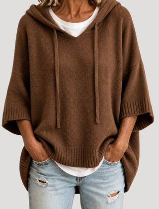 Women's Hooded Oversized Knit Jumper - Brown