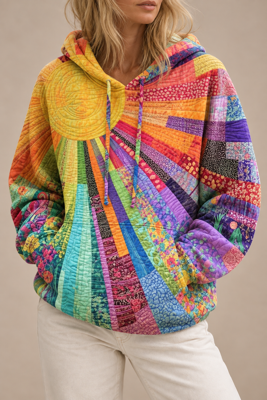 Dawnella | Bohemian Multicolor Patchwork Hoodie