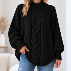 Pamella - Cable Knit Oversized Sweater - Black