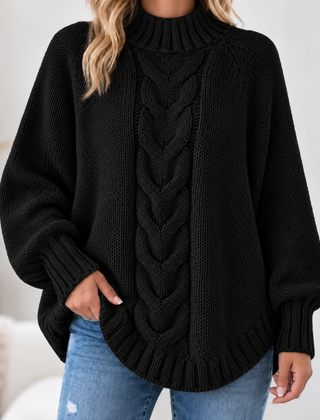 Pamella - Cable Knit Oversized Sweater - Black