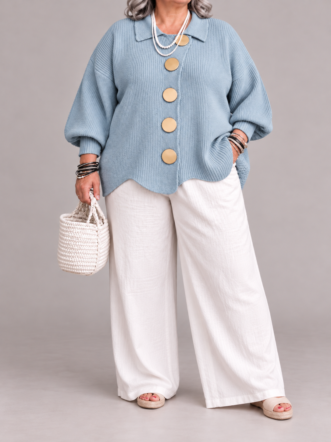 Karina - Oversized Collared Button Cardigan