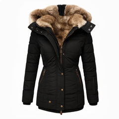 Women's Hooded Insulated Quilted Winter Coat - Black