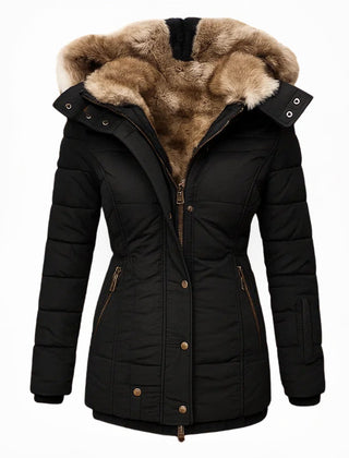 Women's Hooded Insulated Quilted Winter Coat - Black