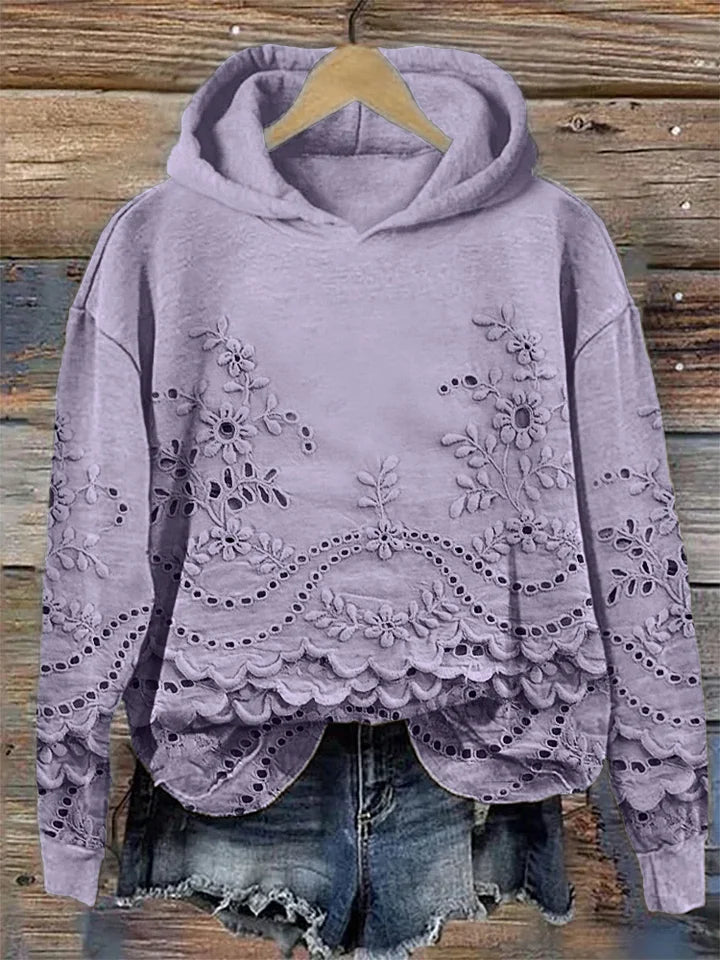 Rosa | Lace-Trim Charm Hoodie - Purple