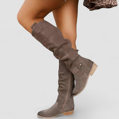 Charlie | Knee-High Low Heel Boots - Brown