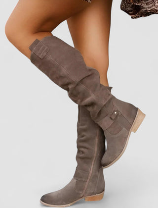 Charlie | Knee-High Low Heel Boots - Brown