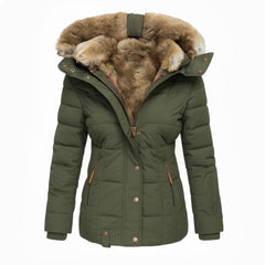 Women's Hooded Insulated Quilted Winter Coat - Green