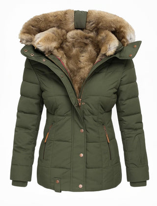 Women's Hooded Insulated Quilted Winter Coat - Green
