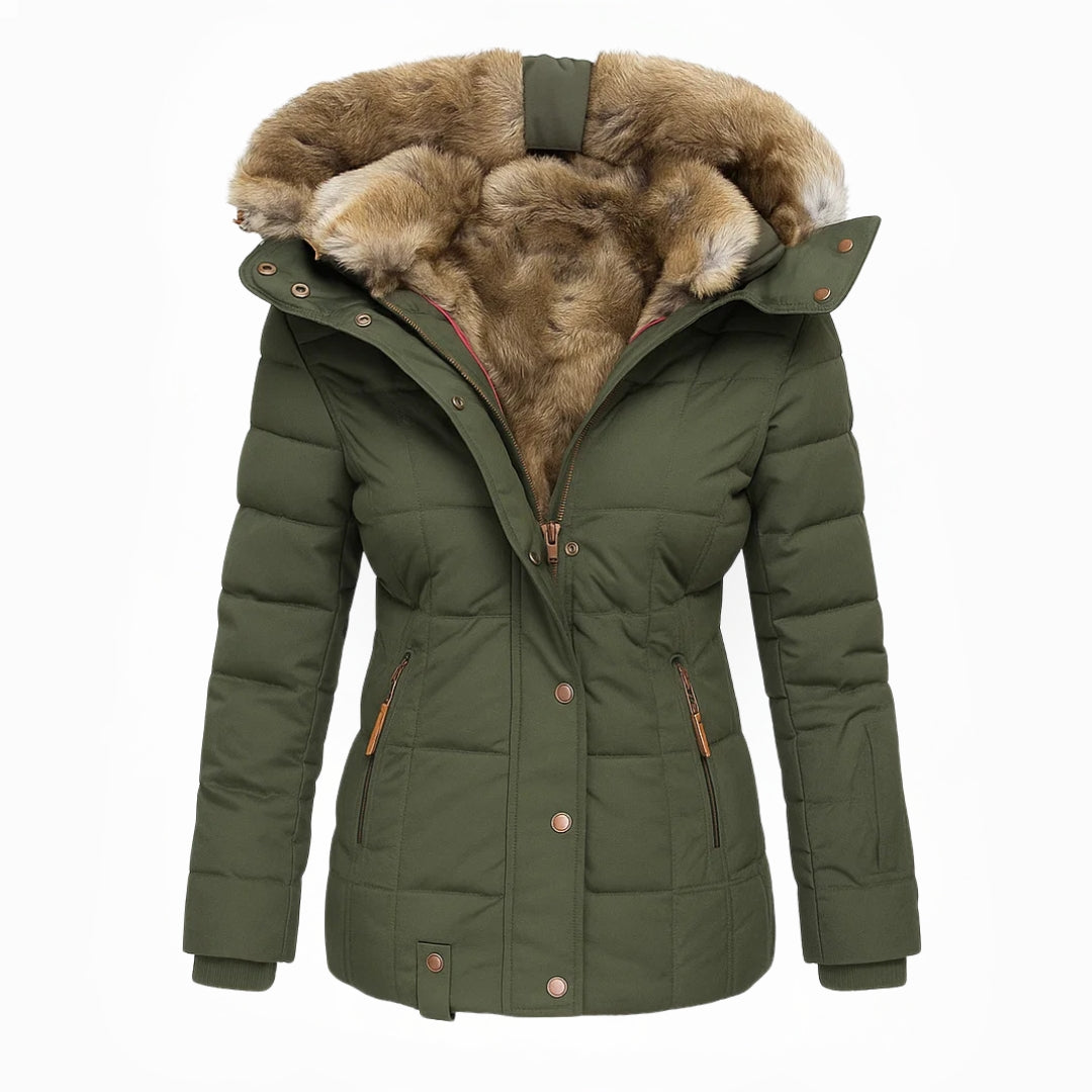 Women's Hooded Insulated Quilted Winter Coat - Green