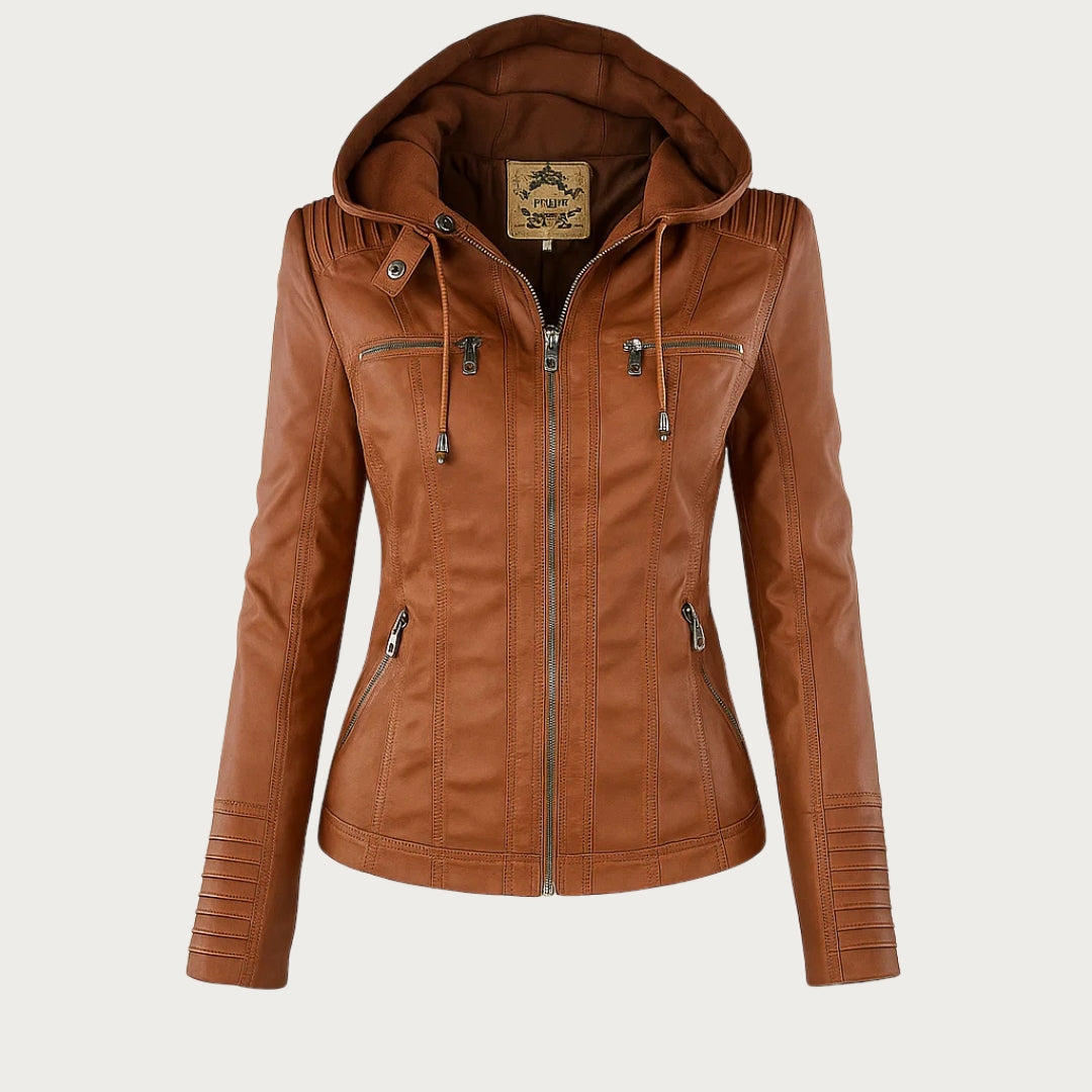 Monica | Robust and Elegant Leather Jacket - Light Brown