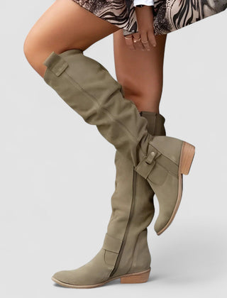 Charlie | Knee-High Low Heel Boots - Khaki