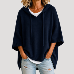 Women's Hooded Oversized Knit Jumper - Navy Blue
