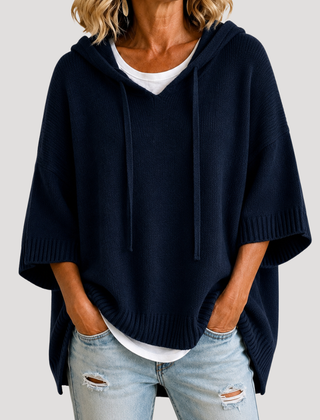 Women's Hooded Oversized Knit Jumper - Navy Blue