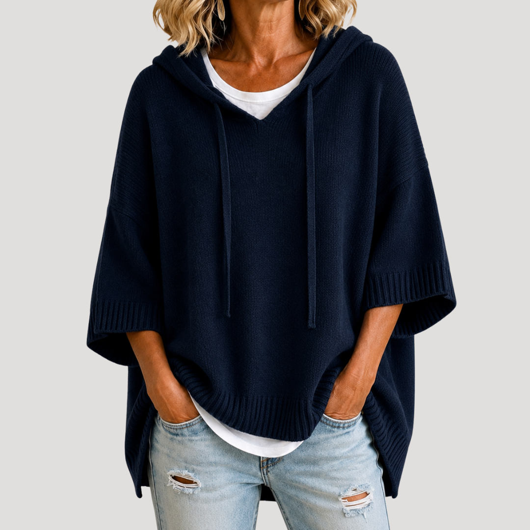 Women's Hooded Oversized Knit Jumper - Navy Blue