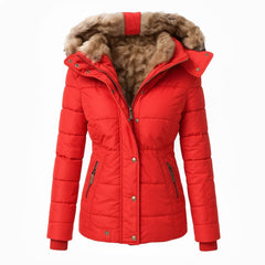 Women's Hooded Insulated Quilted Winter Coat - Red