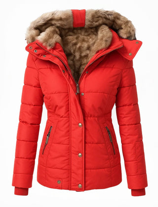 Women's Hooded Insulated Quilted Winter Coat - Red