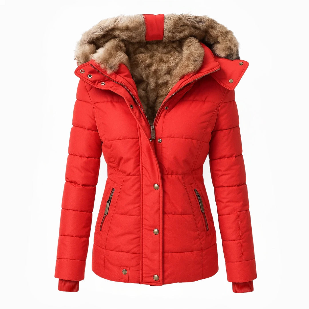 Women's Hooded Insulated Quilted Winter Coat - Red