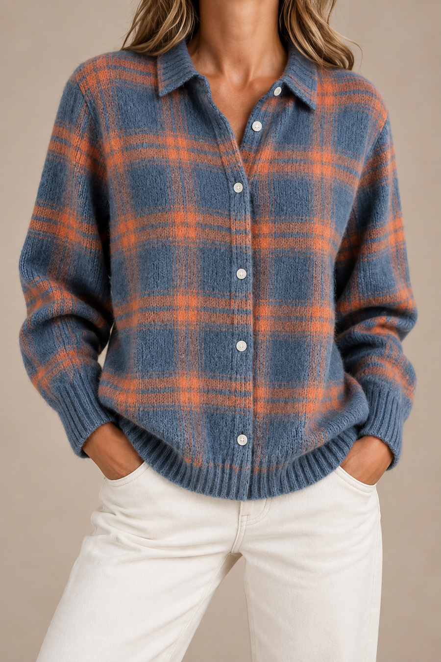Zafira | Warm Blue Check Cardigan