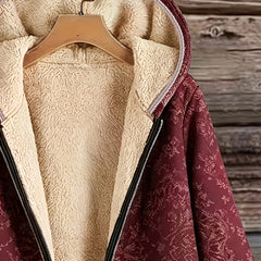 Rosemary | Fleece-Lined Floral Hooded Coat - Burgundy