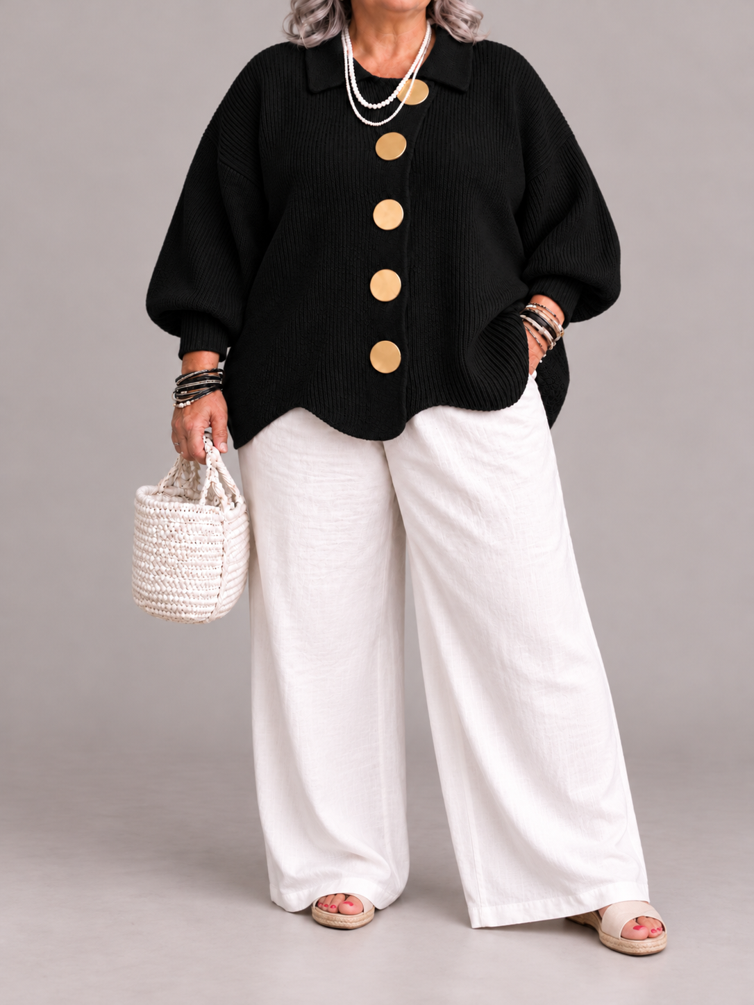 Karina - Oversized Collared Button Cardigan