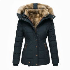 Women's Hooded Insulated Quilted Winter Coat - Deep Blue
