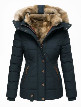 Women's Hooded Insulated Quilted Winter Coat - Deep Blue