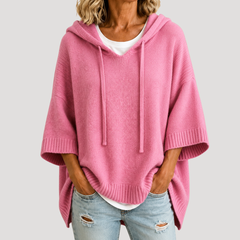 Women's Hooded Oversized Knit Jumper - Pink