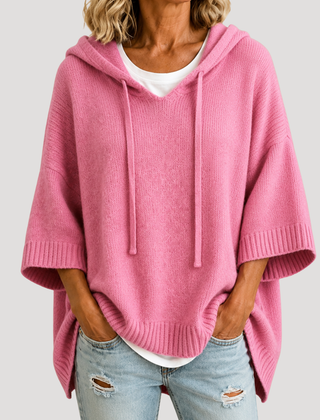 Women's Hooded Oversized Knit Jumper - Pink
