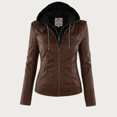 Monica | Robust and Elegant Leather Jacket - Dark Brown