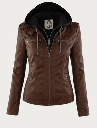 Monica | Robust and Elegant Leather Jacket - Dark Brown
