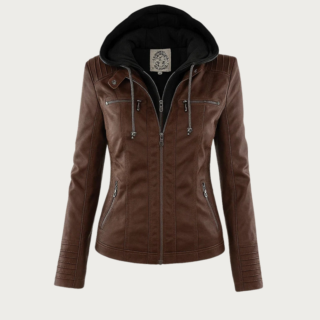 Monica | Robust and Elegant Leather Jacket - Dark Brown