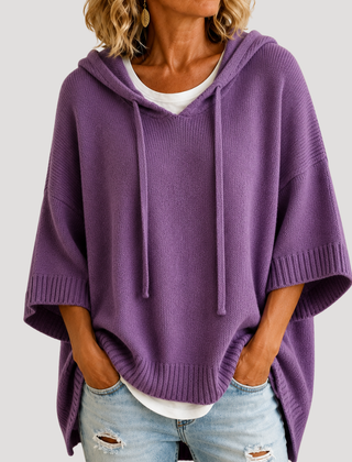 Women's Hooded Oversized Knit Jumper - Purple