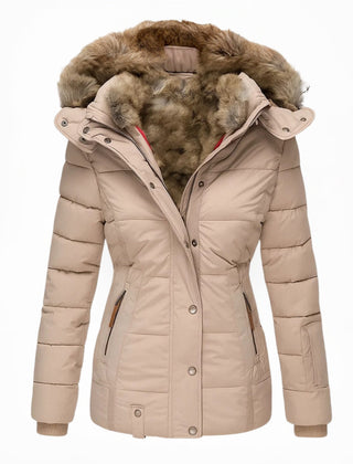 Women's Hooded Insulated Quilted Winter Coat - Beige
